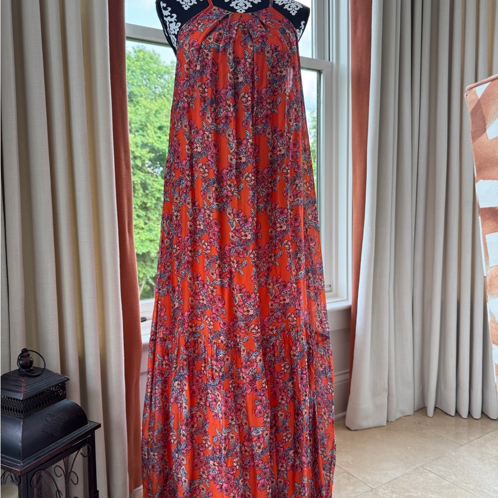 FRNCH Vibrant Orange and Black Floral Dress